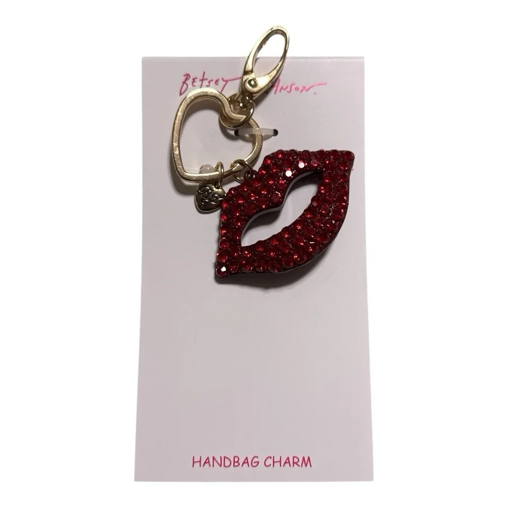 Betsey Johnson Red Lips Rhinestone Keychain Purse Bag Charm NWT